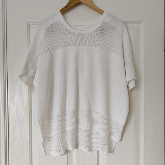 ATHLETA Kahala Short Sleeve Top Oversized Boxy Relaxed Fit High White Mesh Small - Picture 2 of 8